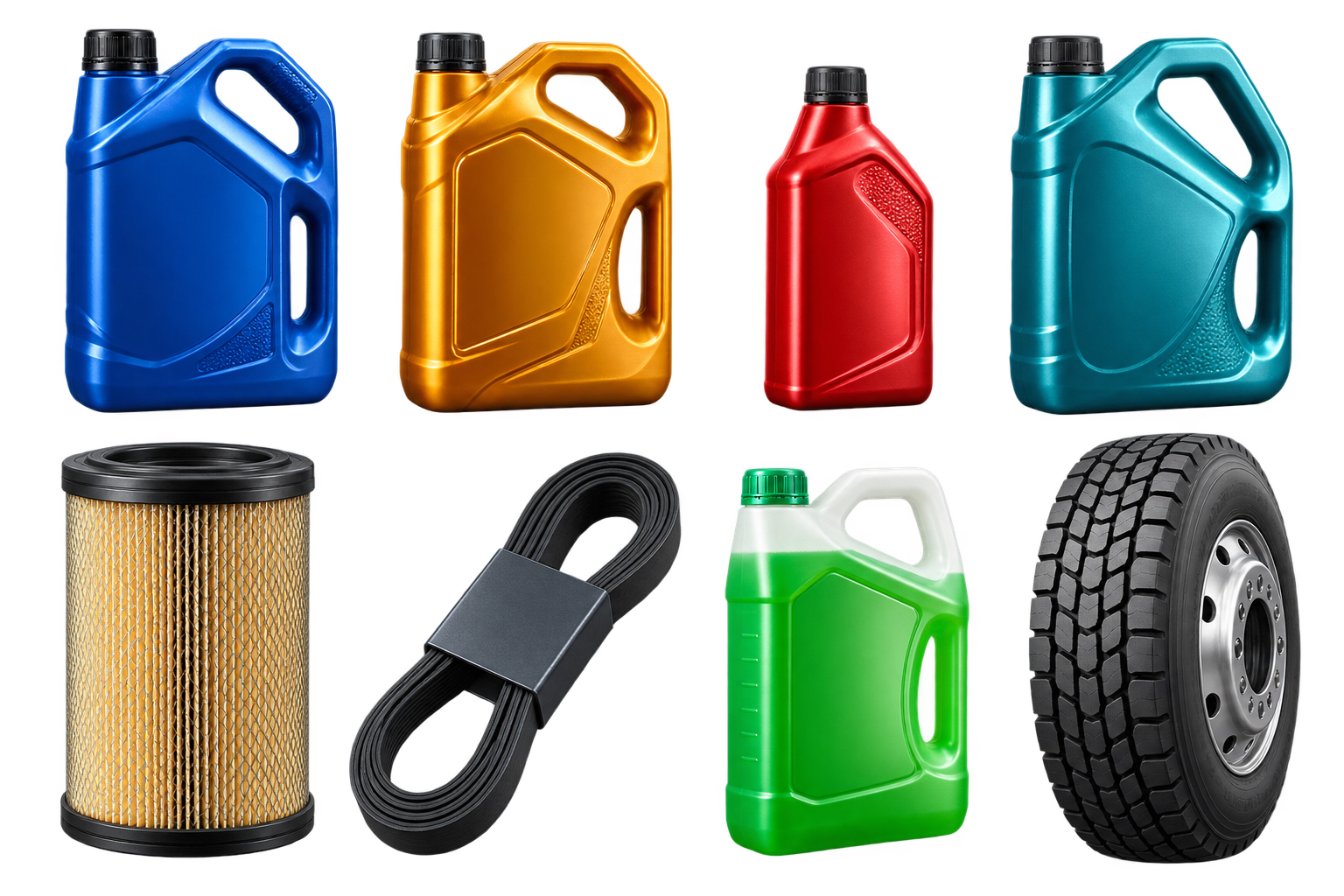 Aceites, filtros, correa, refrigerante y neumático disponibles para el mantenimiento del camión